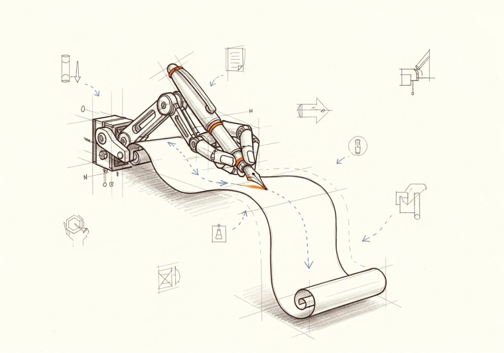 Mechanical arm writing content automatically on a scroll