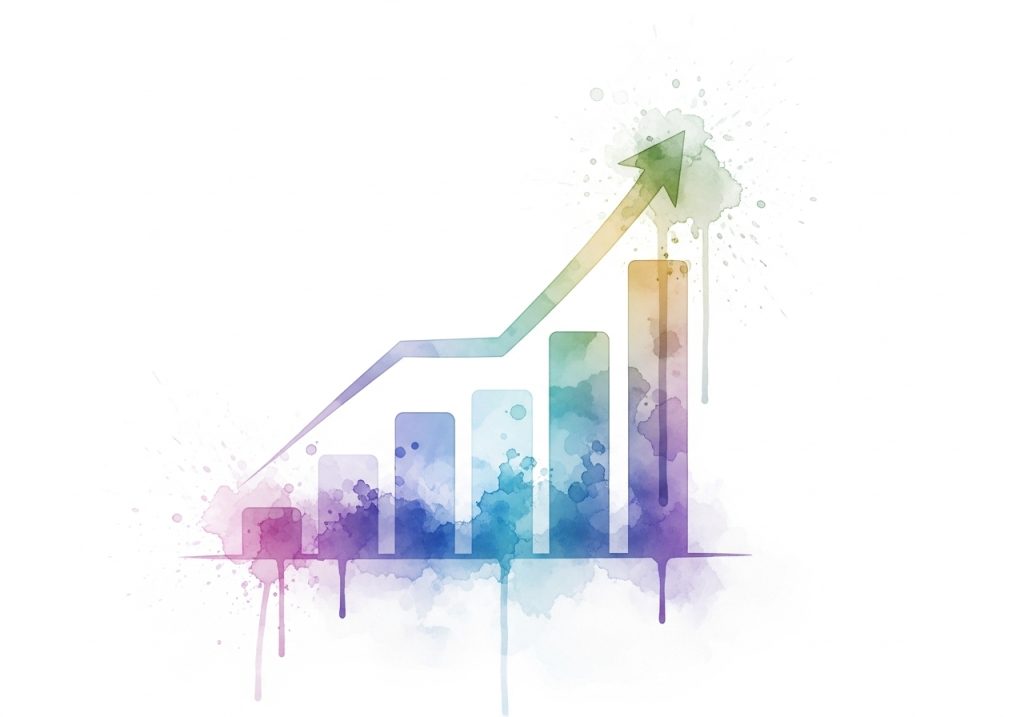 Watercolor bar chart showing positive growth trends in an SEO report