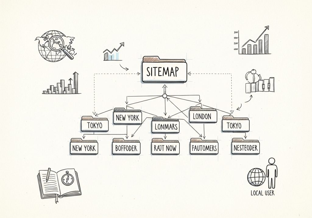 Diagram showing website architecture with location subdirectories for better SEO structure.