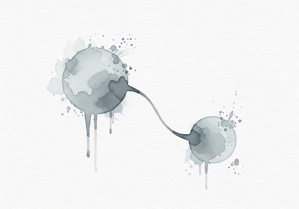 Watercolor of two connected points, symbolizing backlink acquisition in an SEO report.