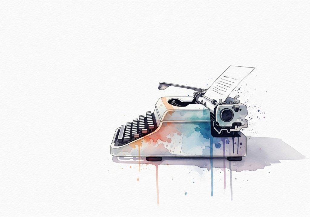 Watercolor of a typewriter, symbolizing the creation of high-value content for a demand generation strategy.