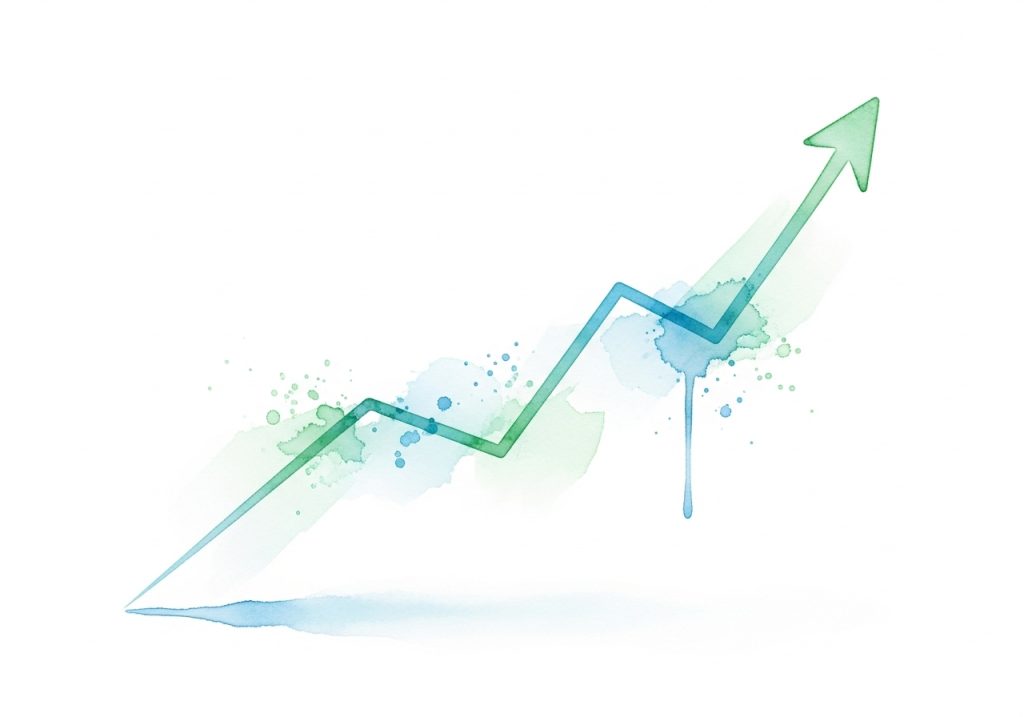 A watercolor line graph trending upwards, representing the measurement of successful demand generation marketing.