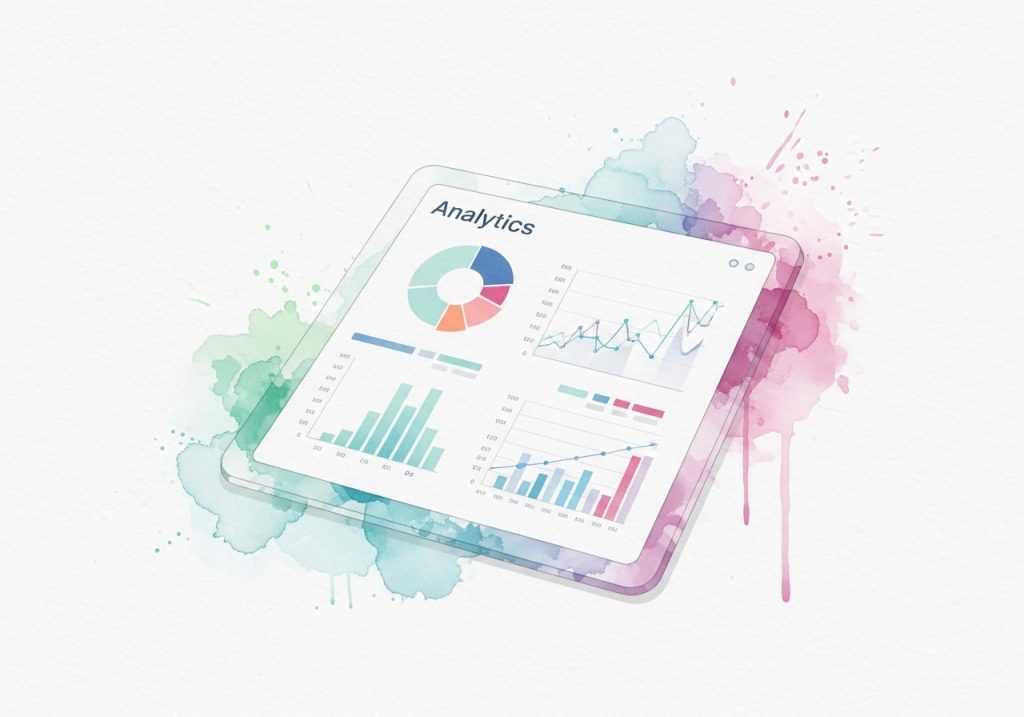 A watercolor illustration of a marketing analytics dashboard used to gather demographic data.