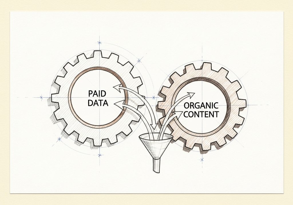 Diagram showing how paid search data informs organic content strategy