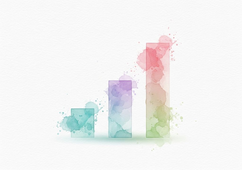 Watercolor illustration of a simple bar chart with an upward trend, representing how to measure the success of viral content.