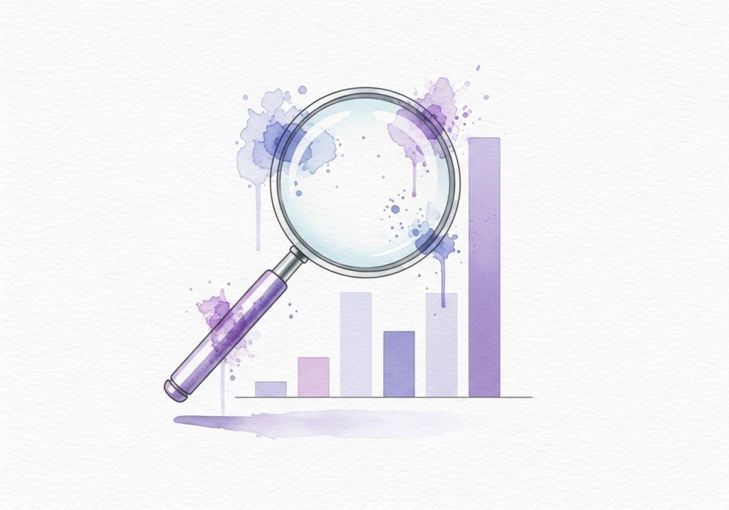 A watercolor illustration of a magnifying glass over a bar chart, representing the measurement of public relations impact in marketing.