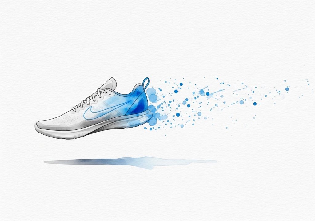 A watercolor painting of a running shoe, representing Nike's aspirational branding.