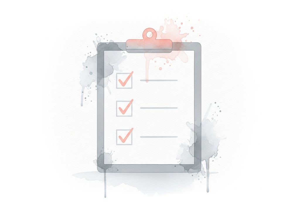 A watercolor illustration of a checklist on a clipboard, representing the process of vetting and prioritizing campaign ideas.