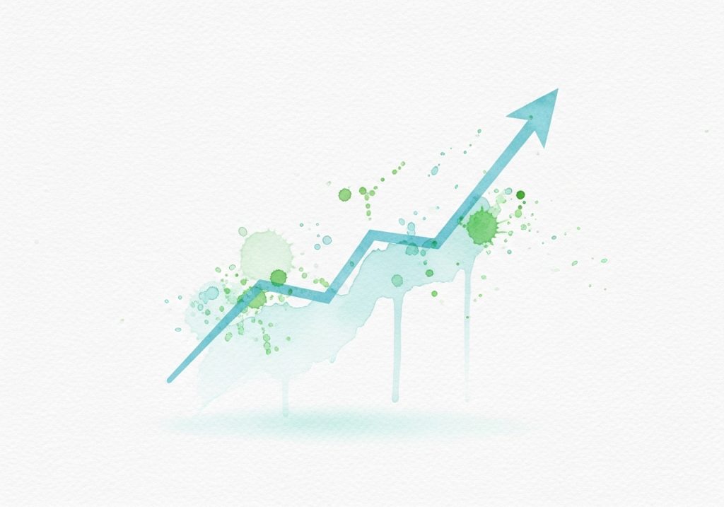 Watercolor of an upward trending line graph, symbolizing KPI growth in an SEO report.