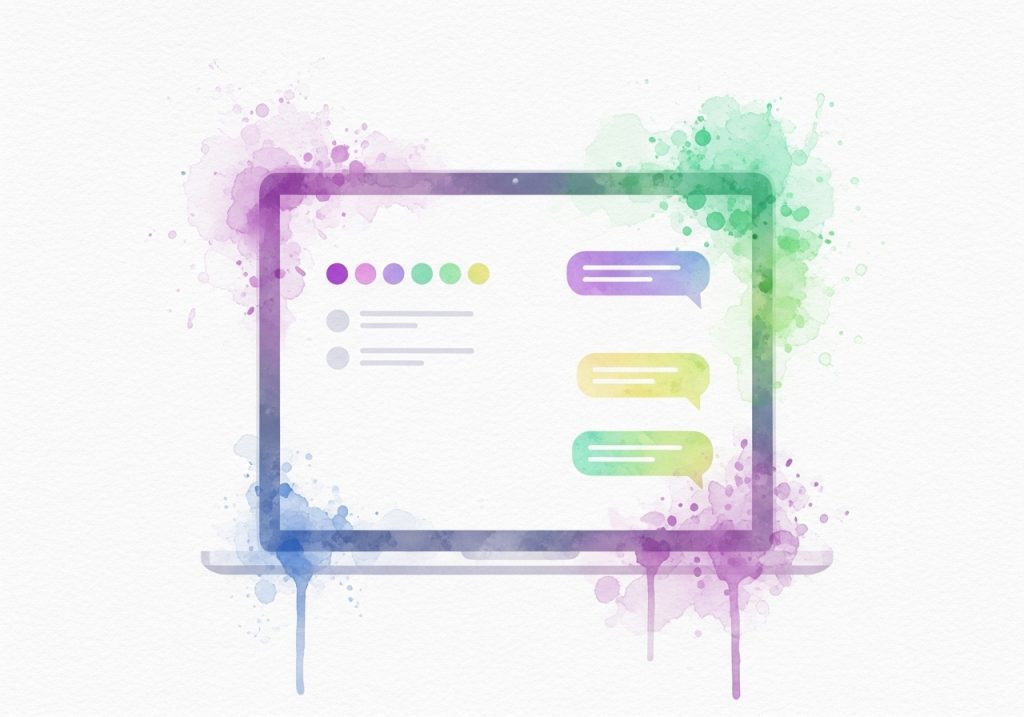 A watercolor illustration of a messaging app on a laptop, symbolizing Slack's user-centric branding.