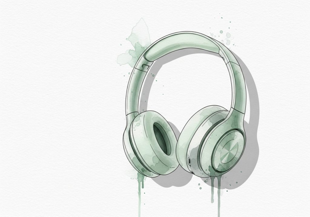 A watercolor illustration of headphones, representing the personalized audio experience of Spotify Wrapped.