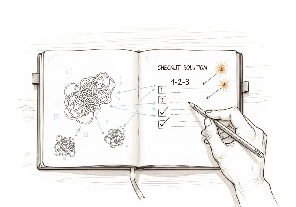 Sketch of a strategic blueprint showing how educators simplify complex topics