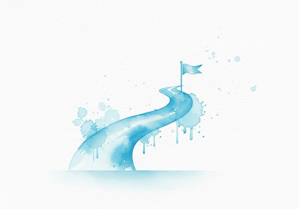 A watercolor illustration of a simple roadmap, symbolizing the process of mapping the new user journey for activation marketing.