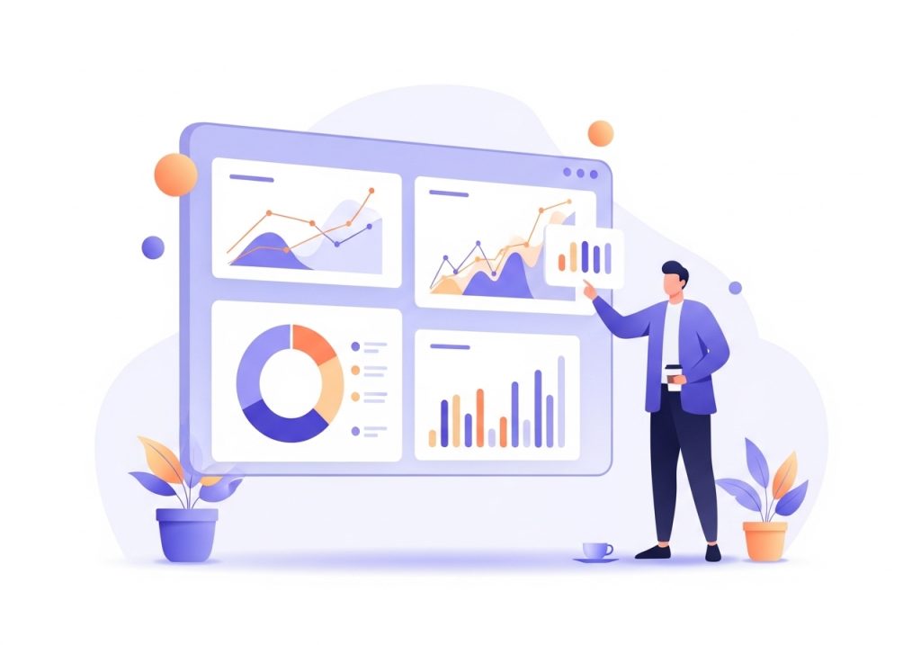 A marketing professional analyzing charts and data to measure the ROI of an influencer marketing campaign.