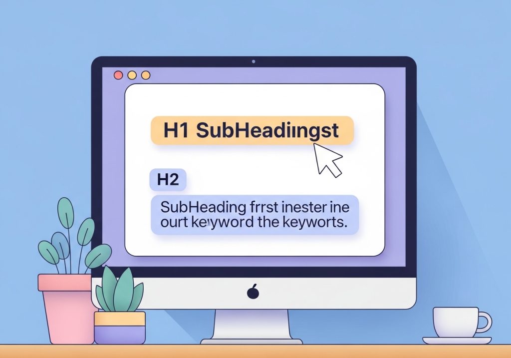 An illustration showing where to place keywords on-page for SEO, including the title, headings, and body text.