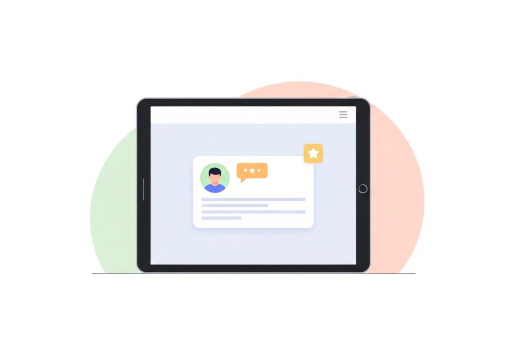 Illustration of a social media feed showcasing a positive customer testimonial.