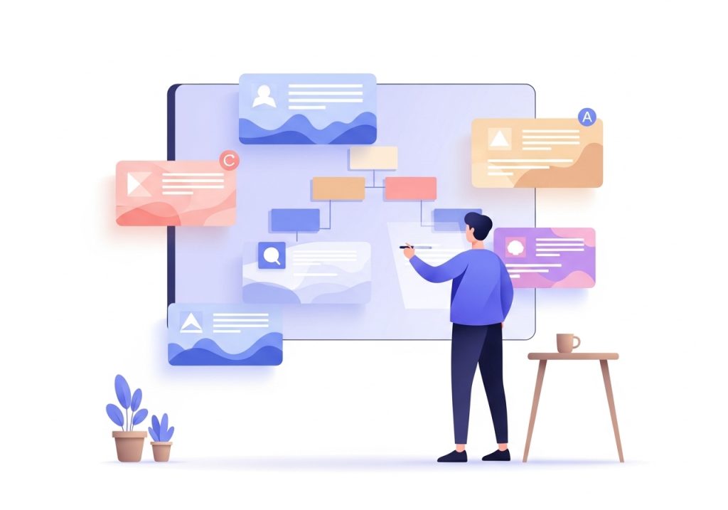 Outlining and structuring SEO content on a digital whiteboard for better readability.