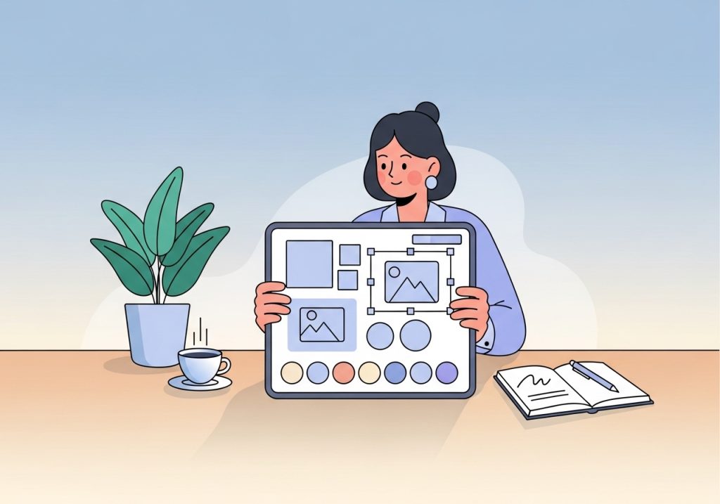 A designer creating a visual for a blog post using a tablet.