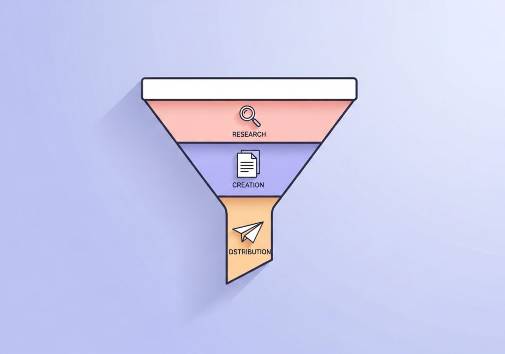 A diagram showing the core pillars of a content strategy funnel for a marketing agency.