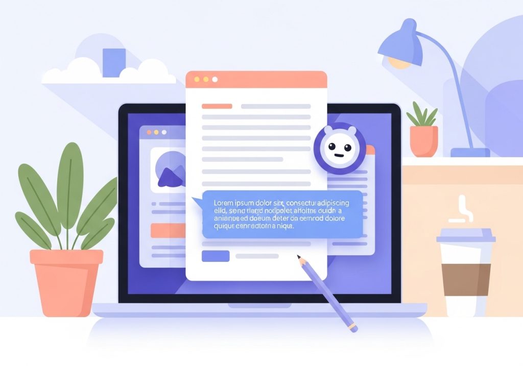 An AI writing assistant helping to draft a blog post on a laptop screen.