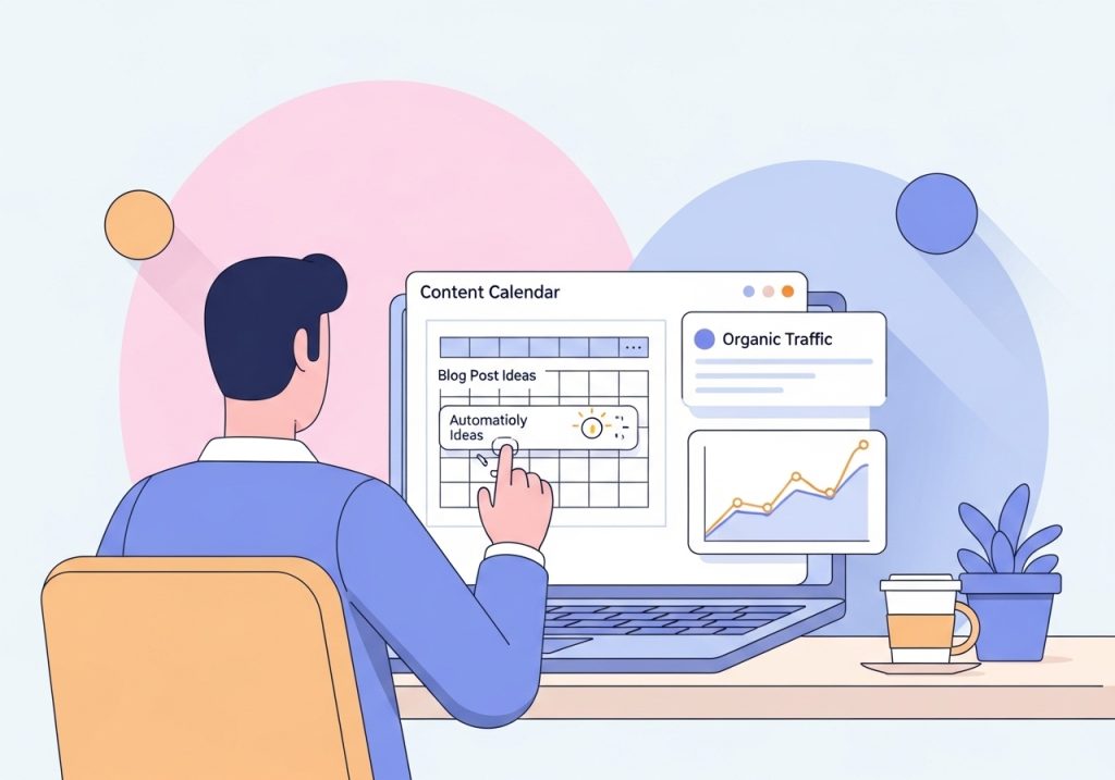 Illustration of an automated content calendar on a laptop screen, symbolizing the application of improvement techniques to content strategy.