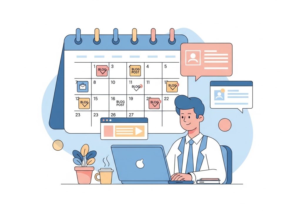 An illustration of a content calendar, demonstrating the importance of a consistent publishing schedule for SEO.