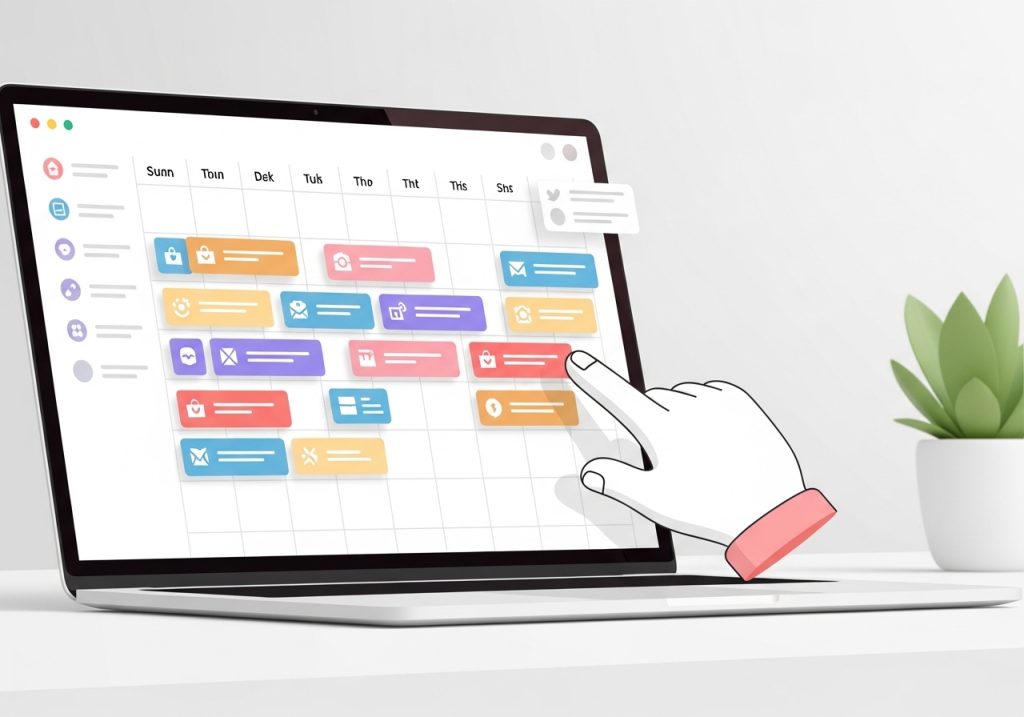 An illustration of a content calendar on a laptop, a key tool in an organized content creation workflow.