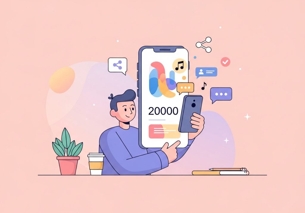 An illustration of a person sharing their personalized Spotify Wrapped results from their smartphone, highlighting a data-driven campaign.