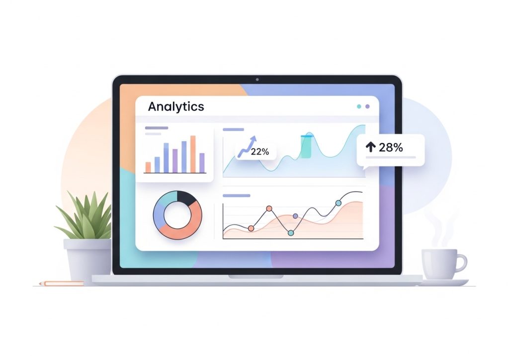An analytics dashboard showing key performance indicators for measuring and refining an SEO strategy.