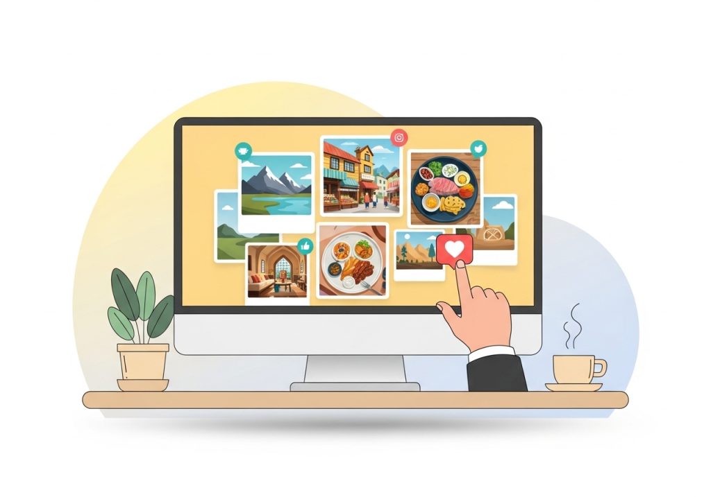 A screen showing a curated feed of user-generated content for a travel brand, demonstrating the power of UGC campaigns.