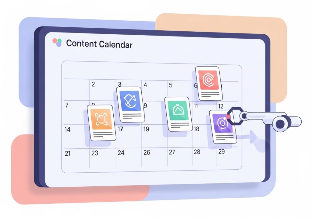 An illustration symbolizing the automation of a content calendar to achieve consistent blog publishing for lead generation.