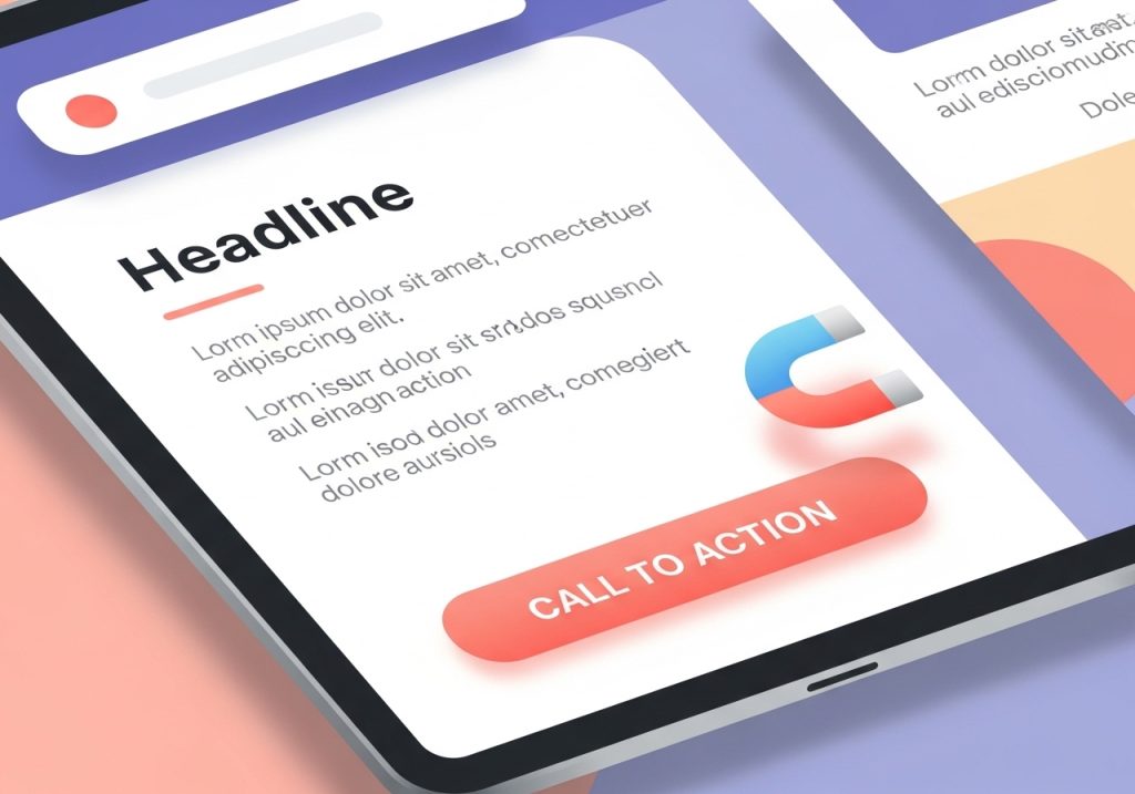 An illustration of a blog post with a clear call-to-action button for a lead magnet.