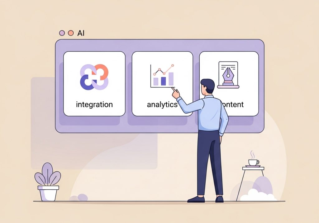 A marketing manager choosing the right AI tool for their agency from several different options.