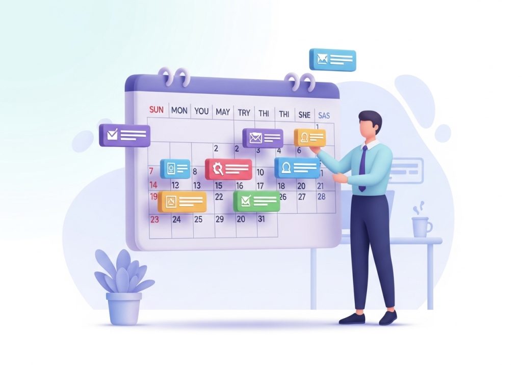 A person organizing a content calendar, a key step to get more blog traffic.