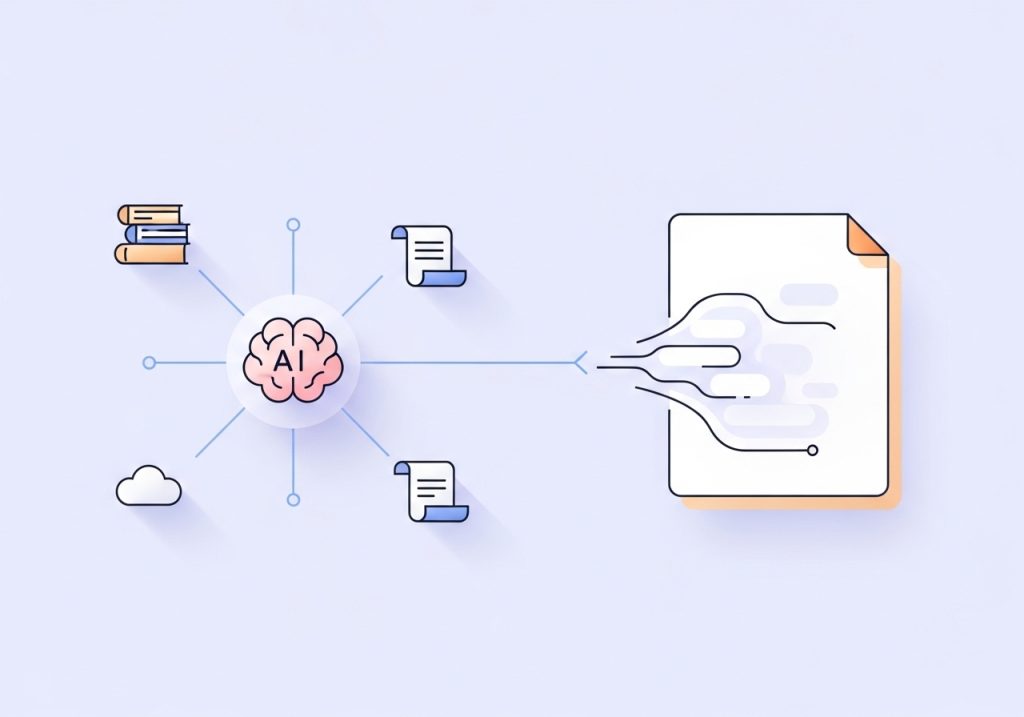 An illustration explaining how AI-powered content generation models process data to create human-like text.