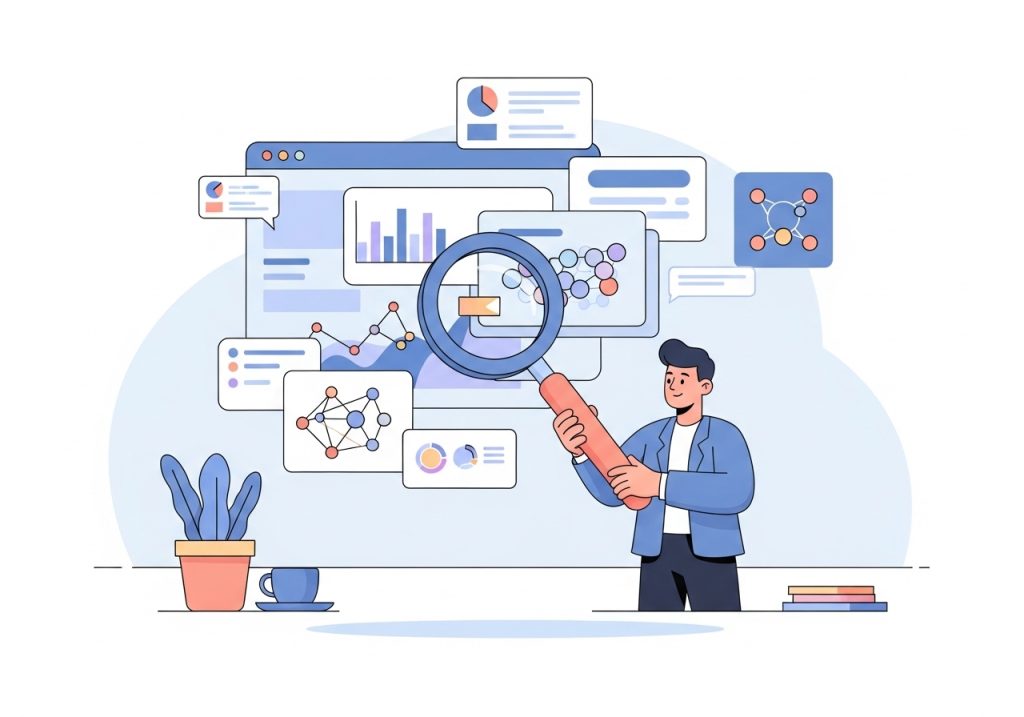 An illustration representing strategic keyword research for a blog content plan.
