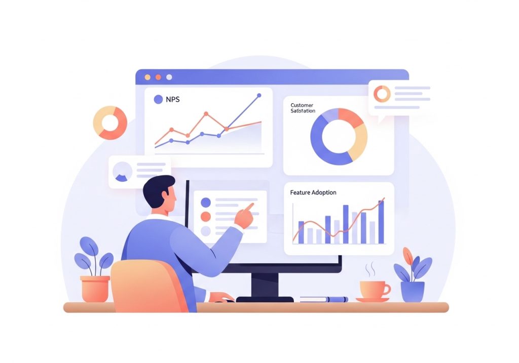 Illustration of a dashboard used for tracking and quantifying customer impact through key performance indicators.