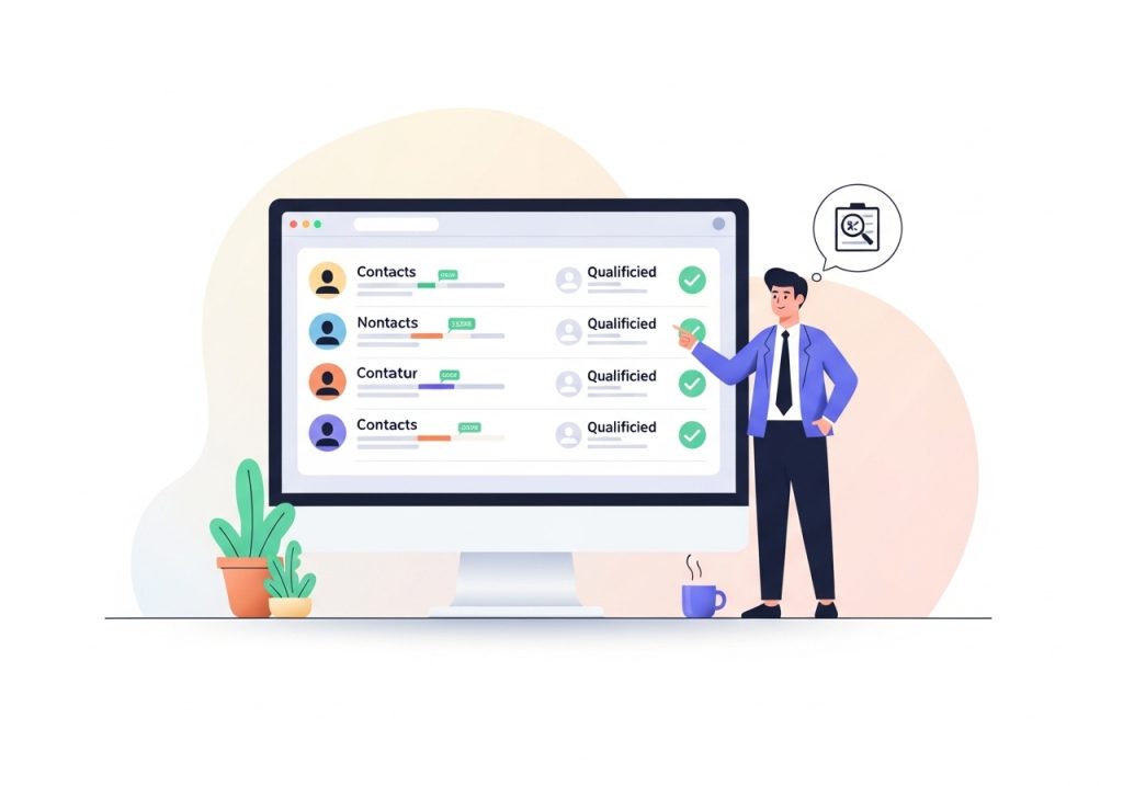 An illustration of a CRM dashboard being used to qualify and score leads based on fit and intent.